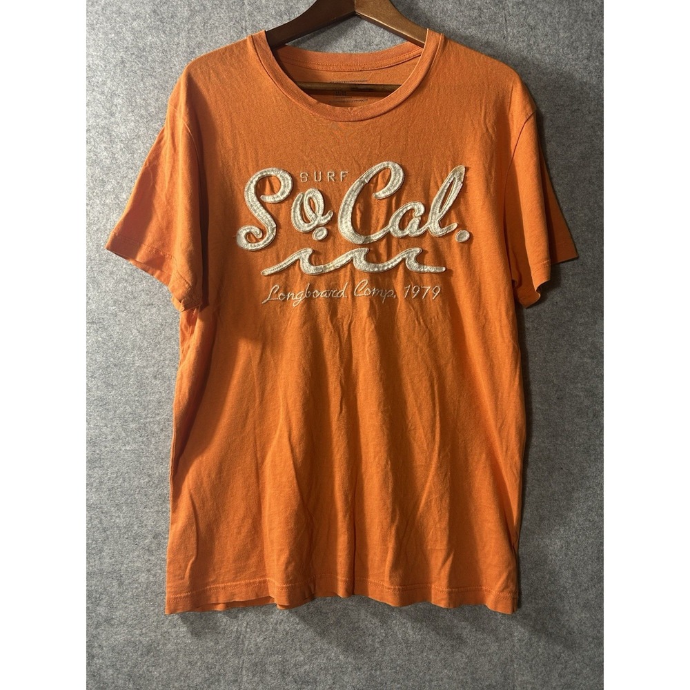 Old Navy So Cal Surf Longboard Comp 1979 T-Shirt Mens M Orange Embroidered Y2K